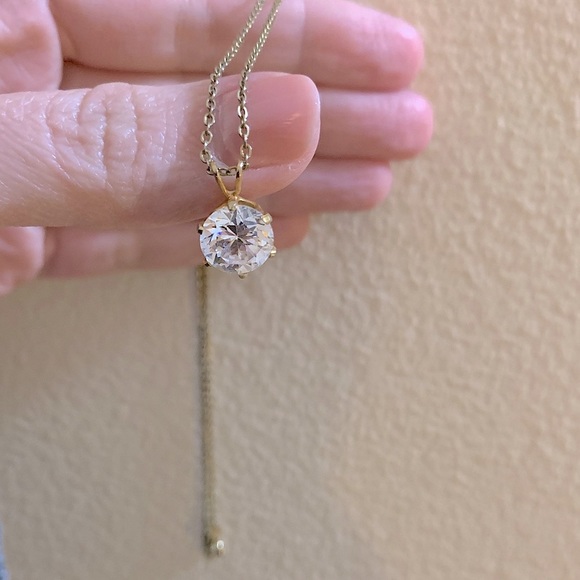 18’’ vintage, gold necklace with crystal diamond round pendant in gold setting - Picture 3 of 14